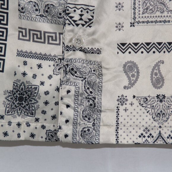 Dogg Supply Men’s White/Black Geometric Long Sleeve Button Up Shirt Size Medium - Picture 6 of 11